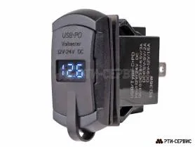 Универсальное зарядное устройство, вольтметр 12-24В, Type C (PD) + USB (QC3.0) Универсальное зарядное устройство, вольтметр 12-24В, Type C (PD) + USB (QC3.0)